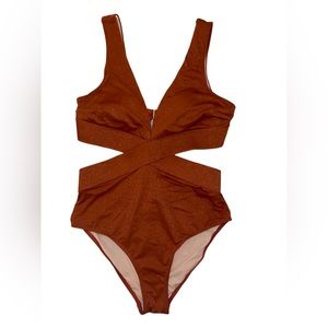 Metallic Plunge Cutout One Piece Swimsuit